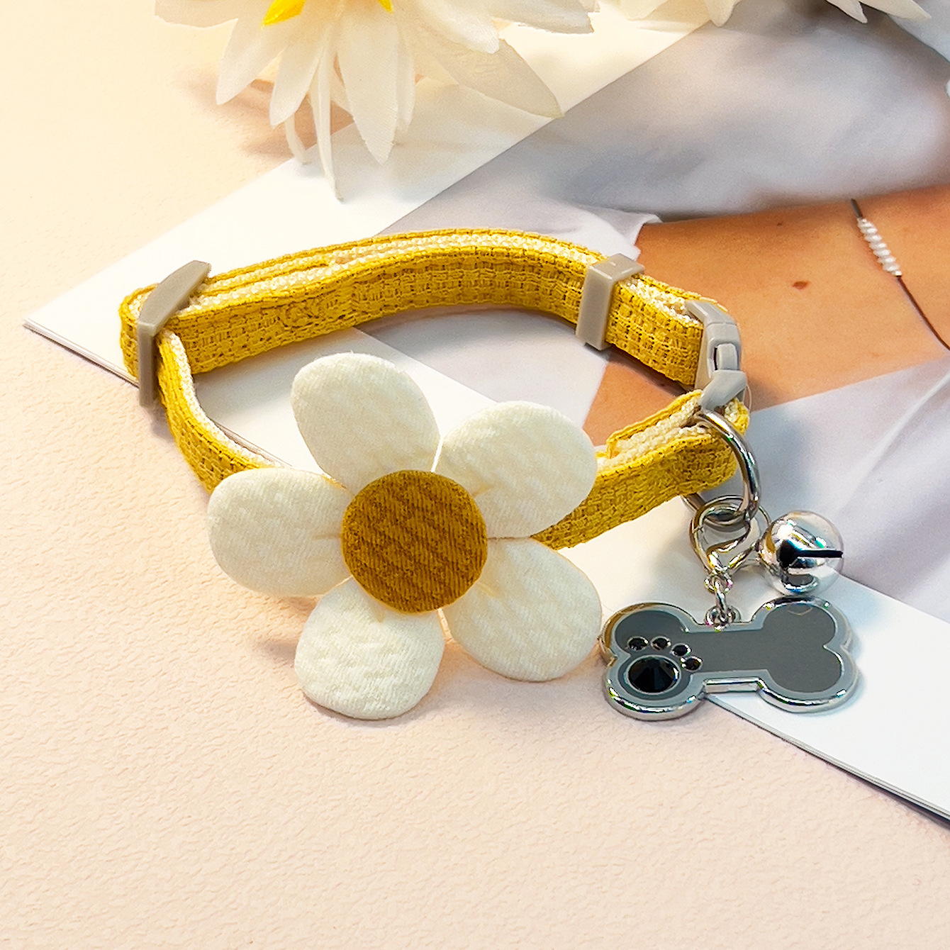 Pet Bone Sunflower Collar with Bell