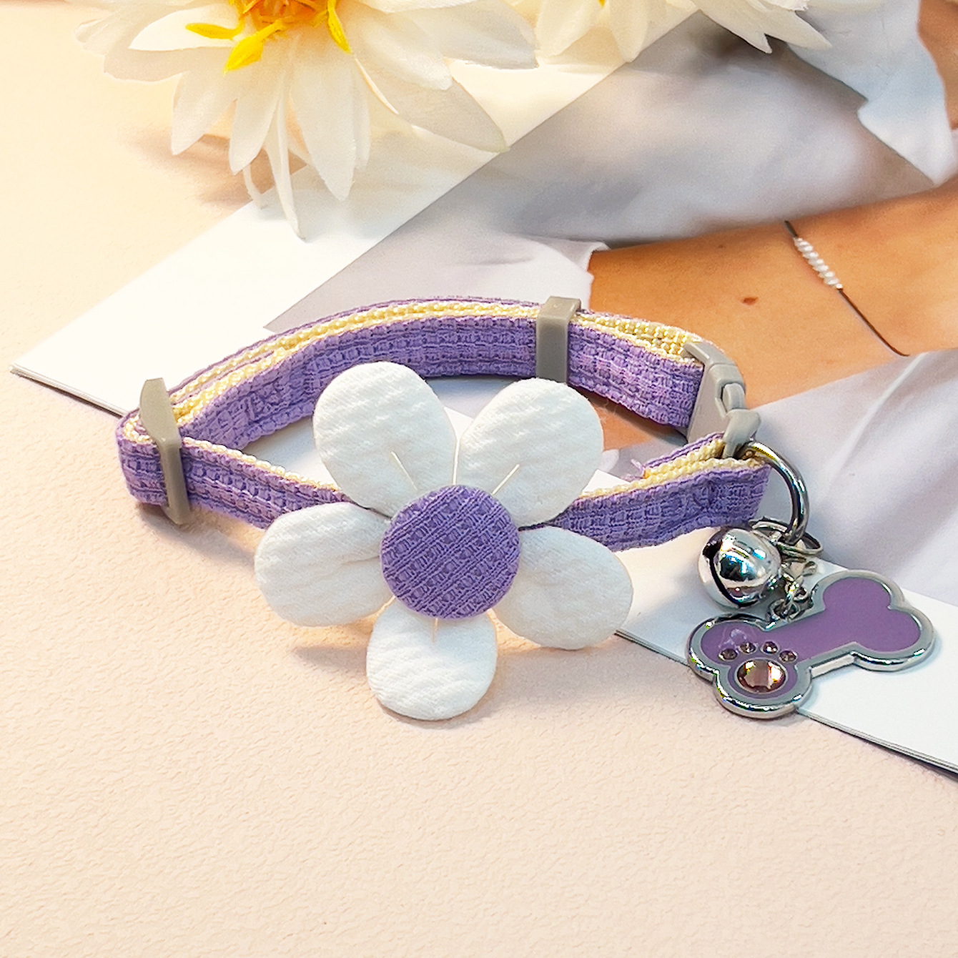 Pet Bone Sunflower Collar with Bell
