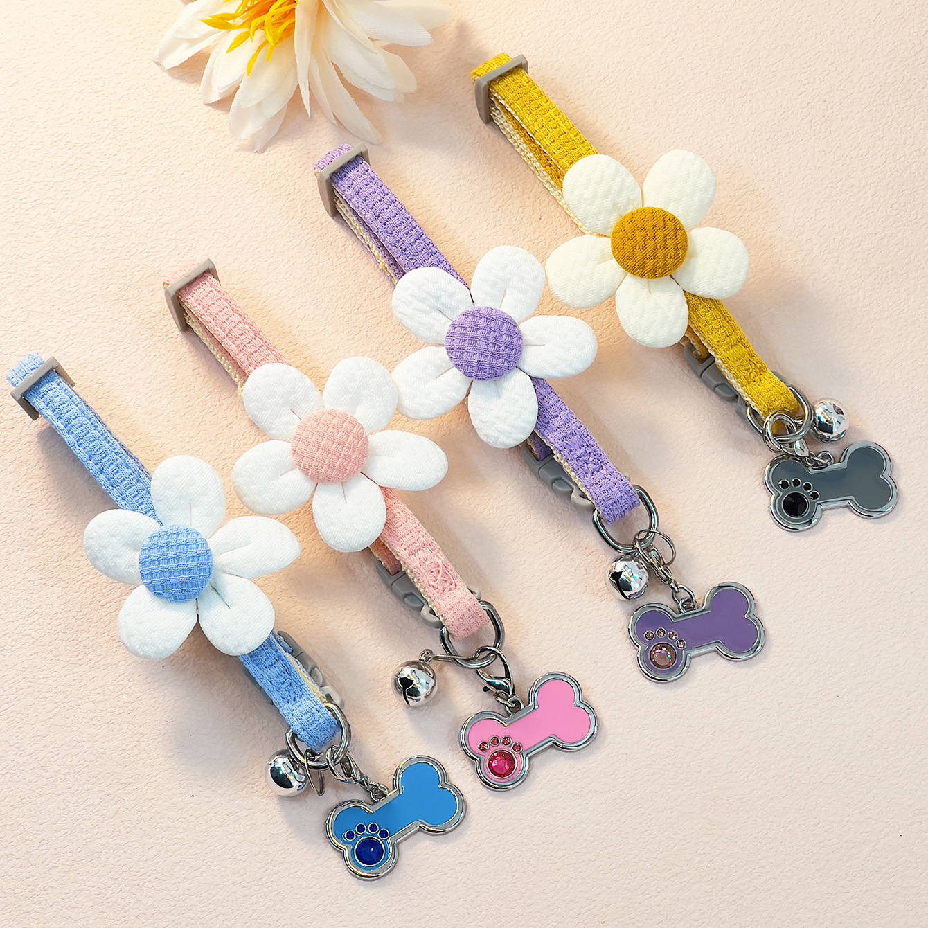 Pet Bone Sunflower Collar with Bell