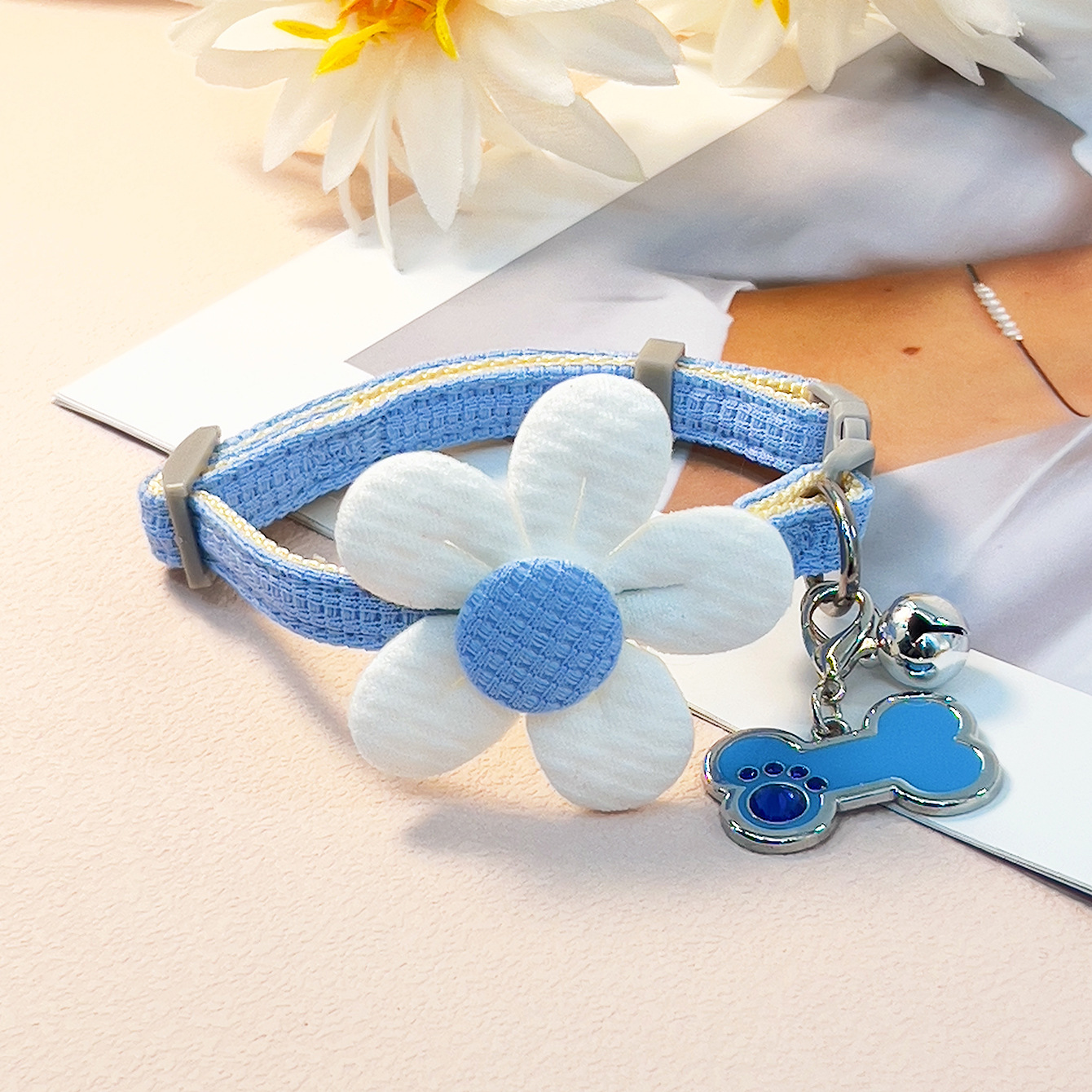 Pet Bone Sunflower Collar with Bell