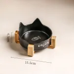 Cat Ear Ceramic Bowl with Wooden Stand