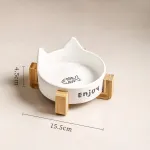 Cat Ear Ceramic Bowl with Wooden Stand