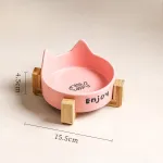 Cat Ear Ceramic Bowl with Wooden Stand