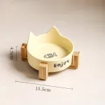 Cat Ear Ceramic Bowl with Wooden Stand
