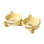Cat Ear Ceramic Bowl with Wooden Stand