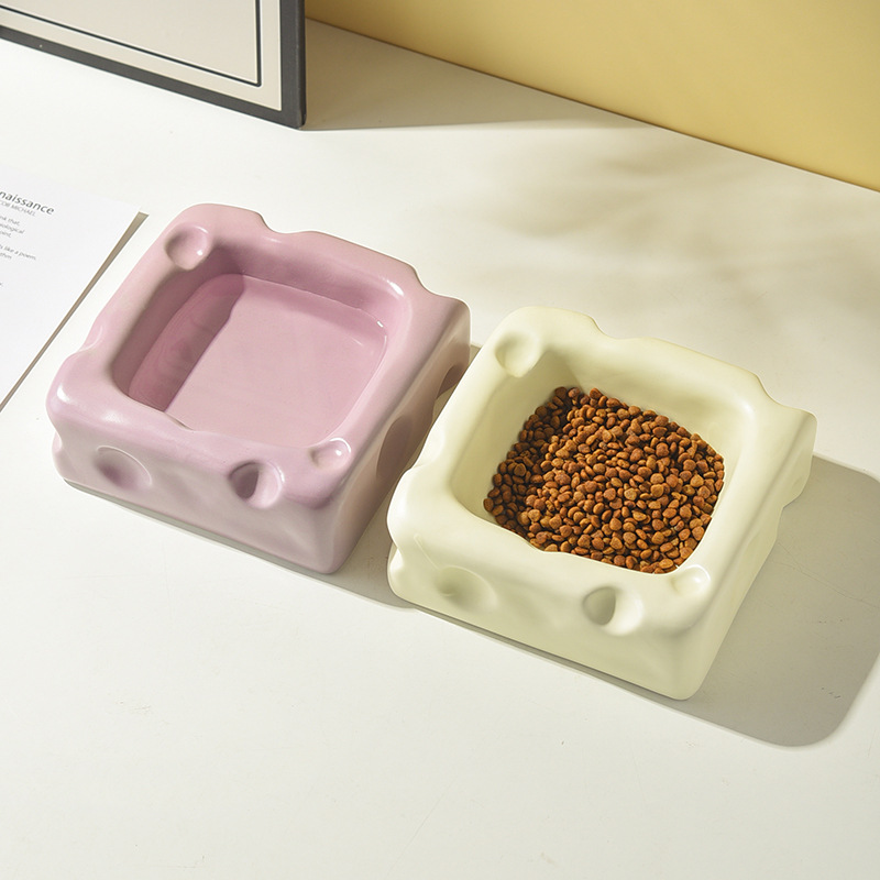 Cute Ceramic Cheese shaped Pet Bowl