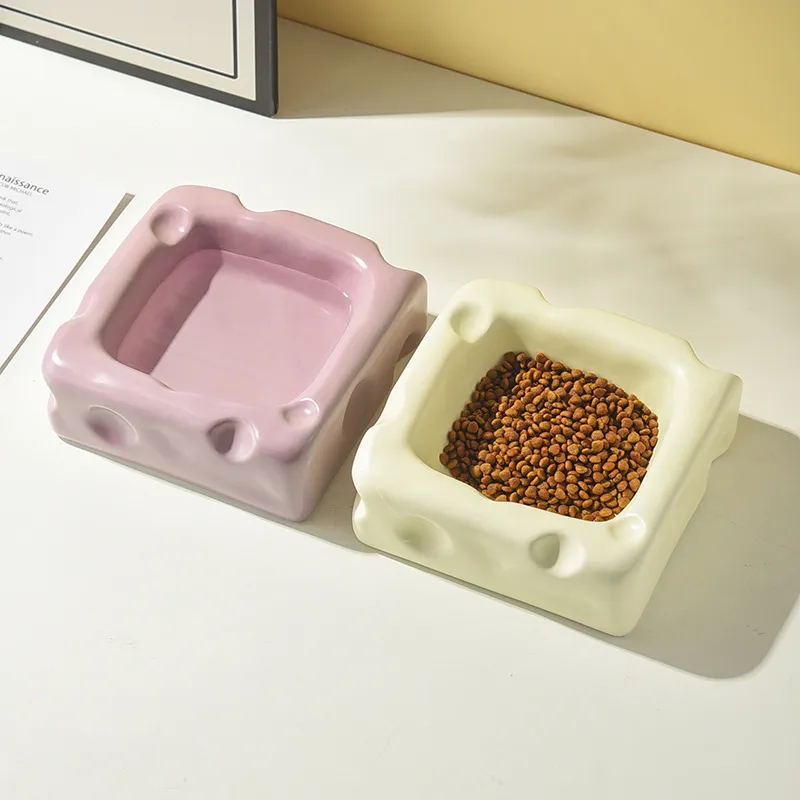 Cute Ceramic Cheese shaped Pet Bowl