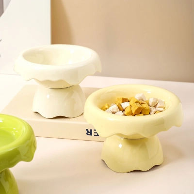 Petal Ceramic High foot Pet Bowl 02