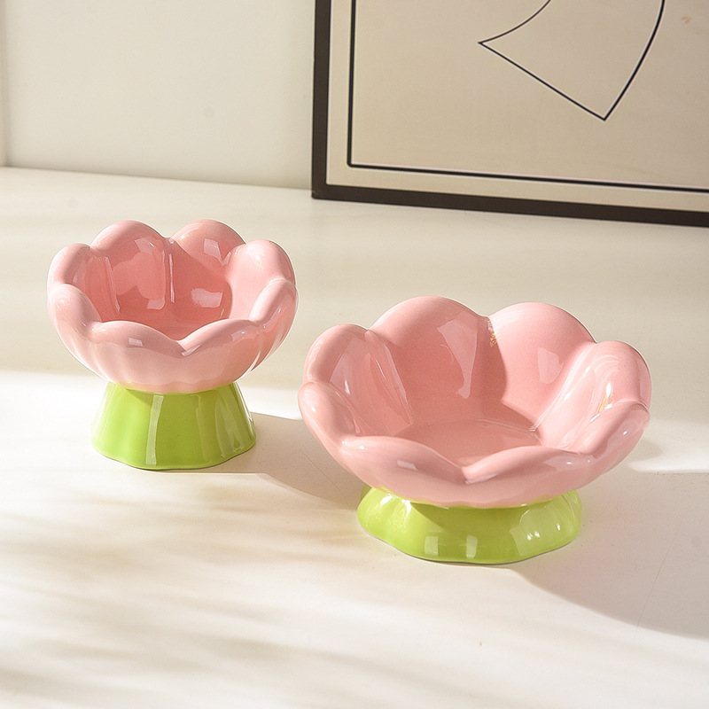 Tulip shaped High leg Ceramic Pet Bowl