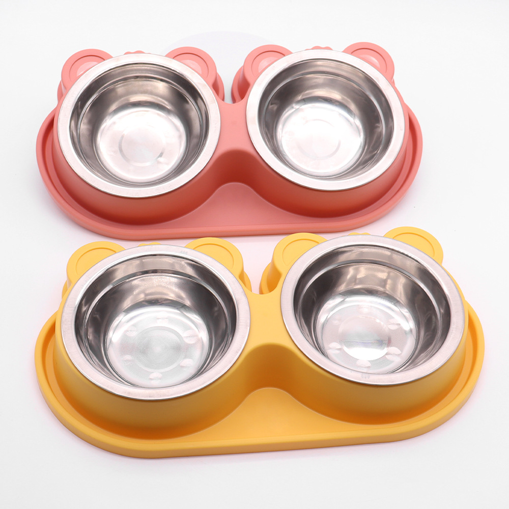 Cartoon Panda Head Double Bowl Pet Bowl