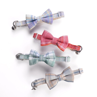 Plaid Bow Cat Collar 01