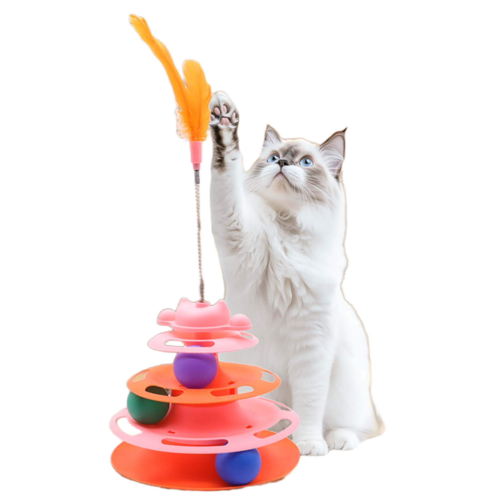 Interactive Cat Tower with Feather Wand and Balls