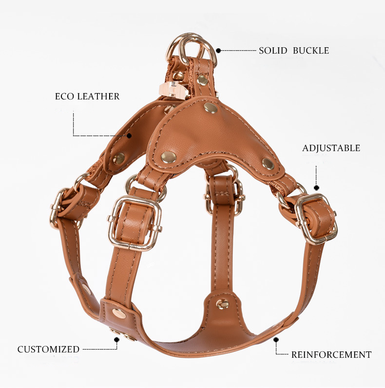 Soft Leather Dog Harness Leash Set