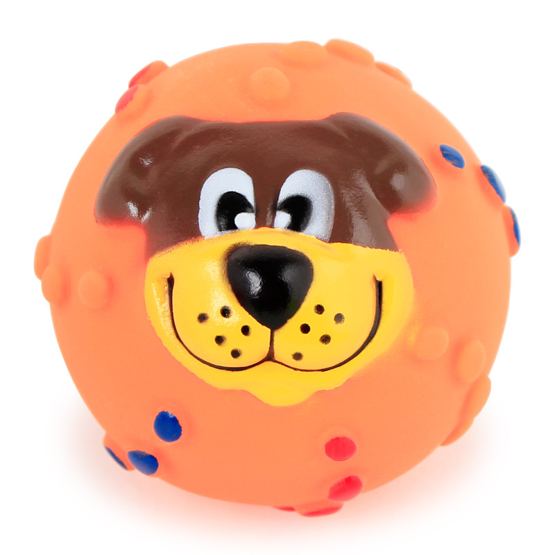 Squeaky Dog Face Ball Toy