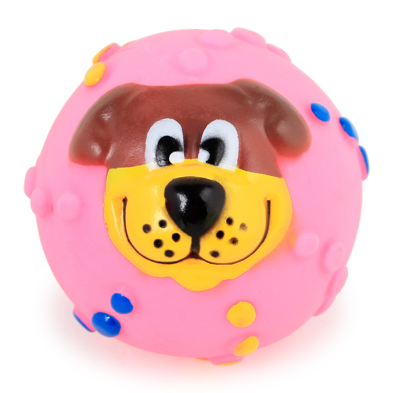 Squeaky Dog Face Ball Toy