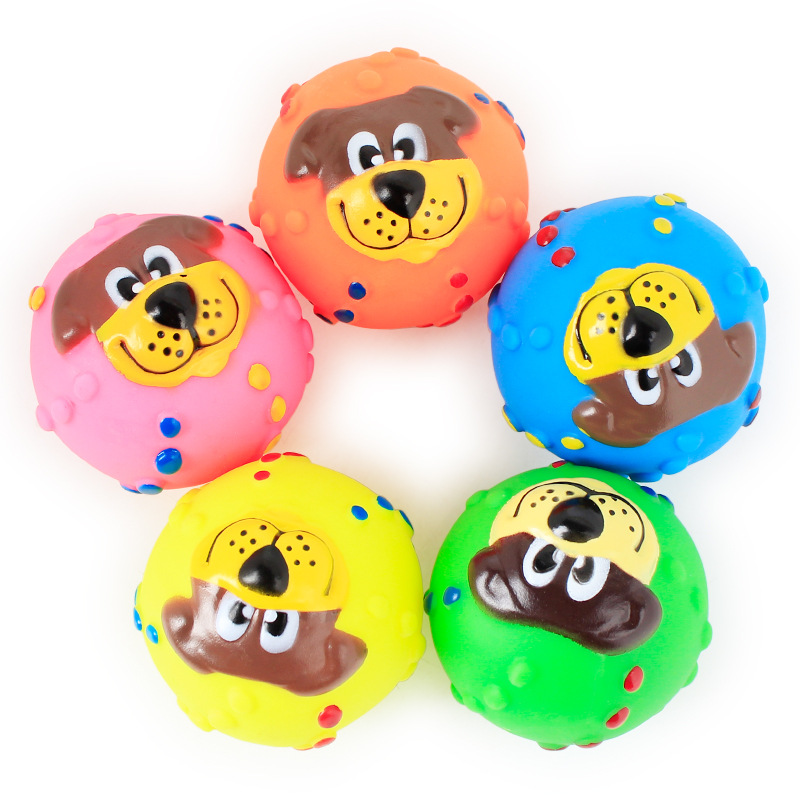 Squeaky Dog Face Ball Toy