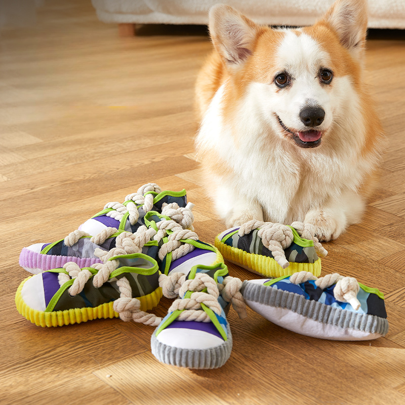 Squeaky Rope Shoe Dog Toy