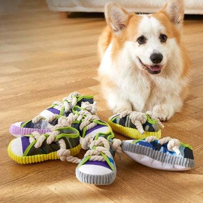 Squeaky Rope Shoe Dog Toy 01