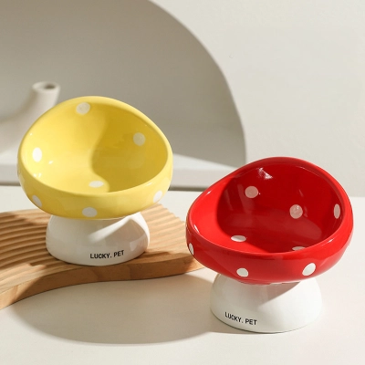 Mushroom Ceramic Cat Food Bowl 01