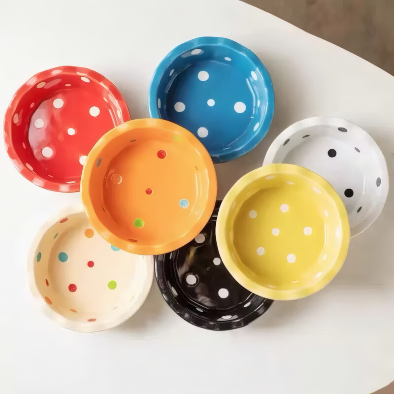 Polka Dot Ceramic Cat Bowl