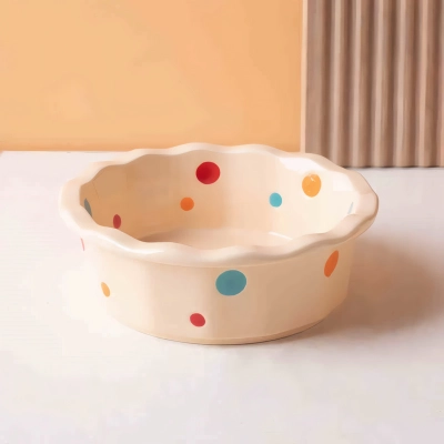 Polka Dot Ceramic Cat Bowl 02