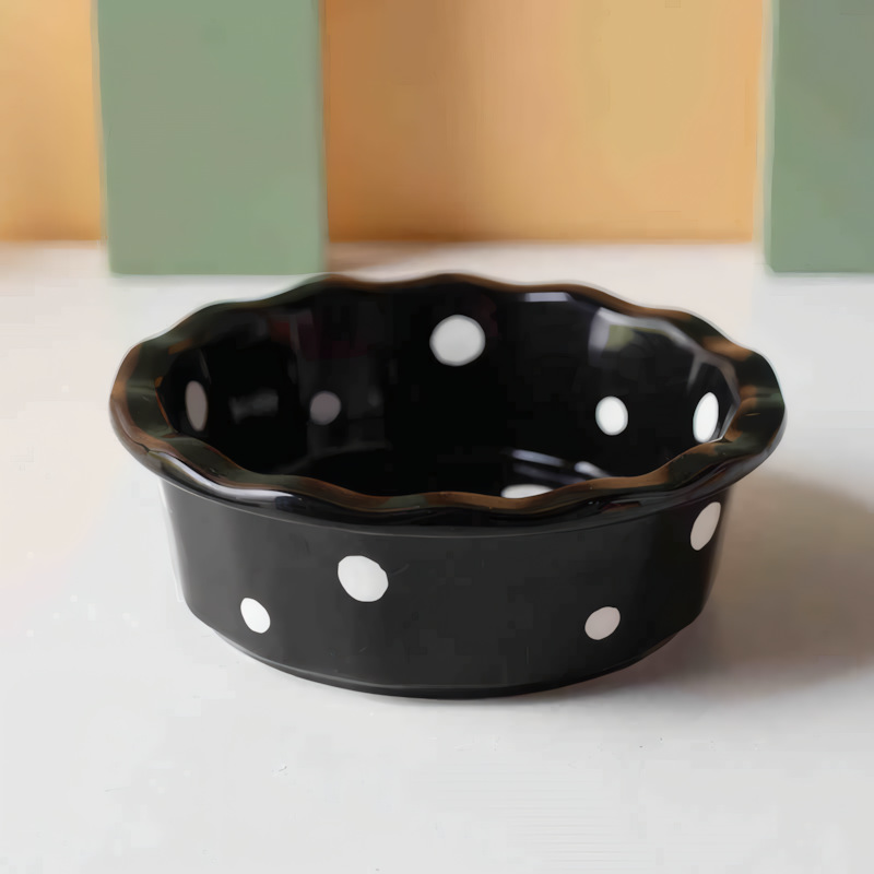 Polka Dot Ceramic Cat Bowl