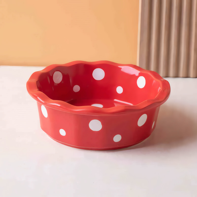 Polka Dot Ceramic Cat Bowl