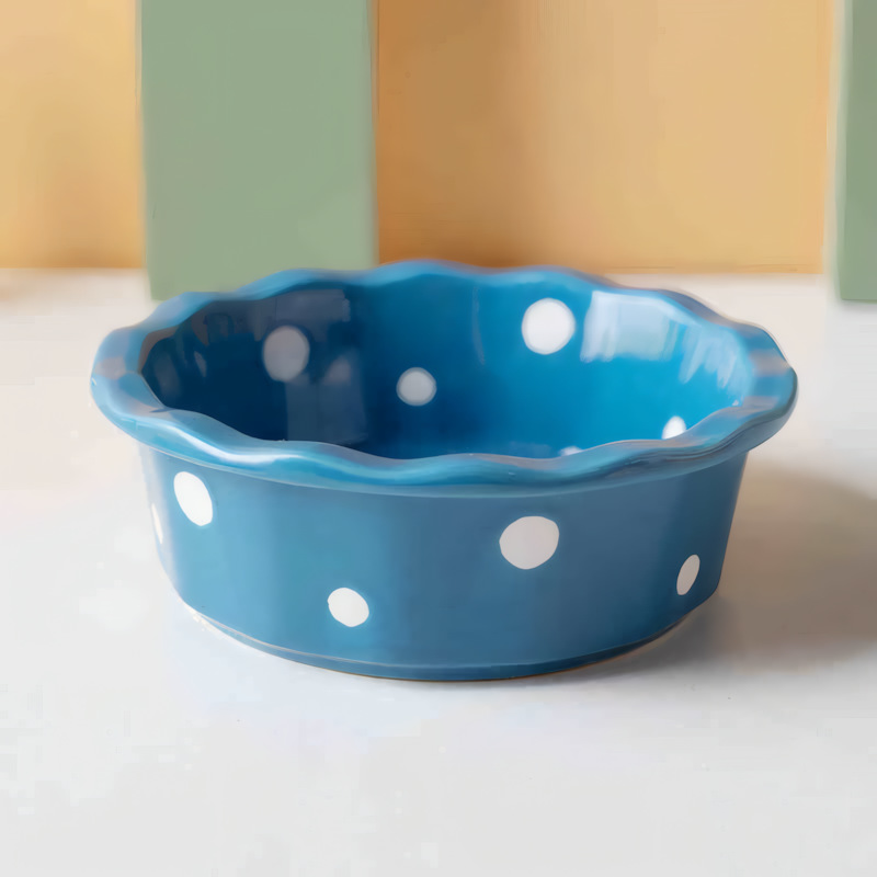 Polka Dot Ceramic Cat Bowl