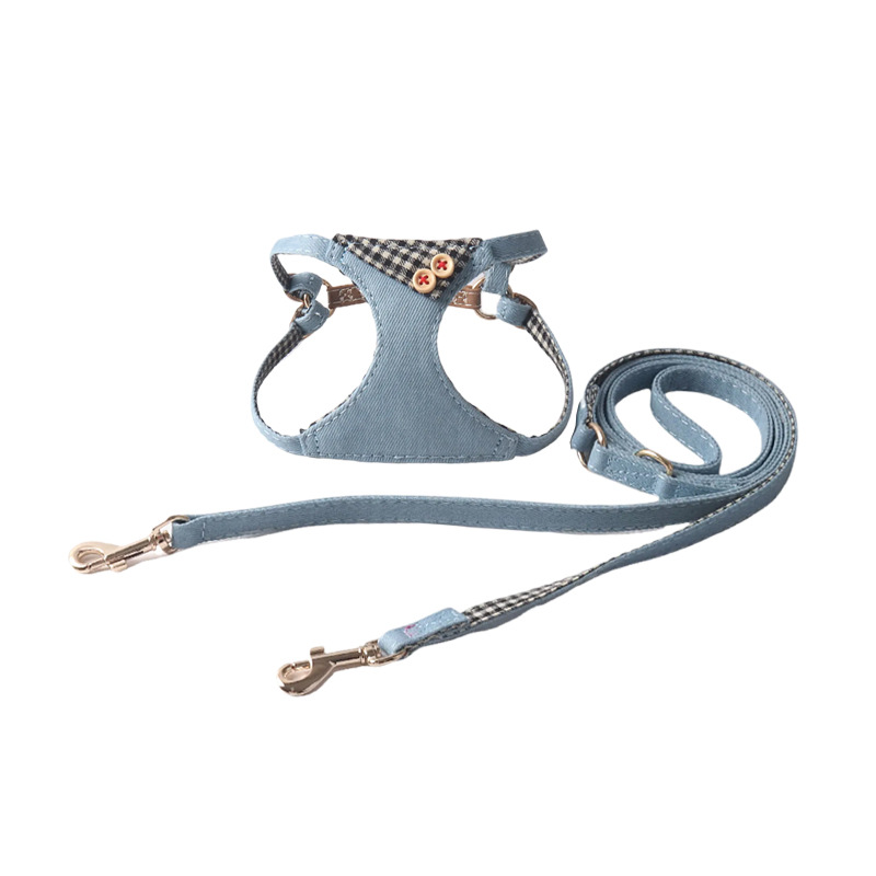 Denim Plaid Pet Harness Set