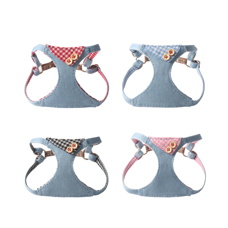 Denim Plaid Pet Harness Set