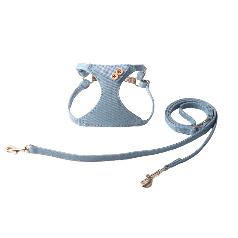 Denim Plaid Pet Harness Set