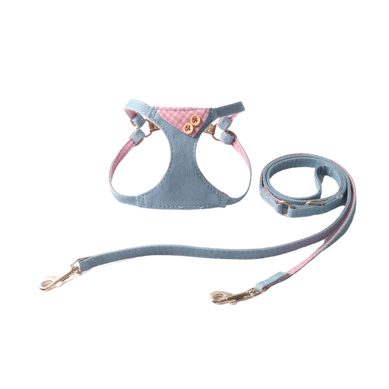 Denim Plaid Pet Harness Set