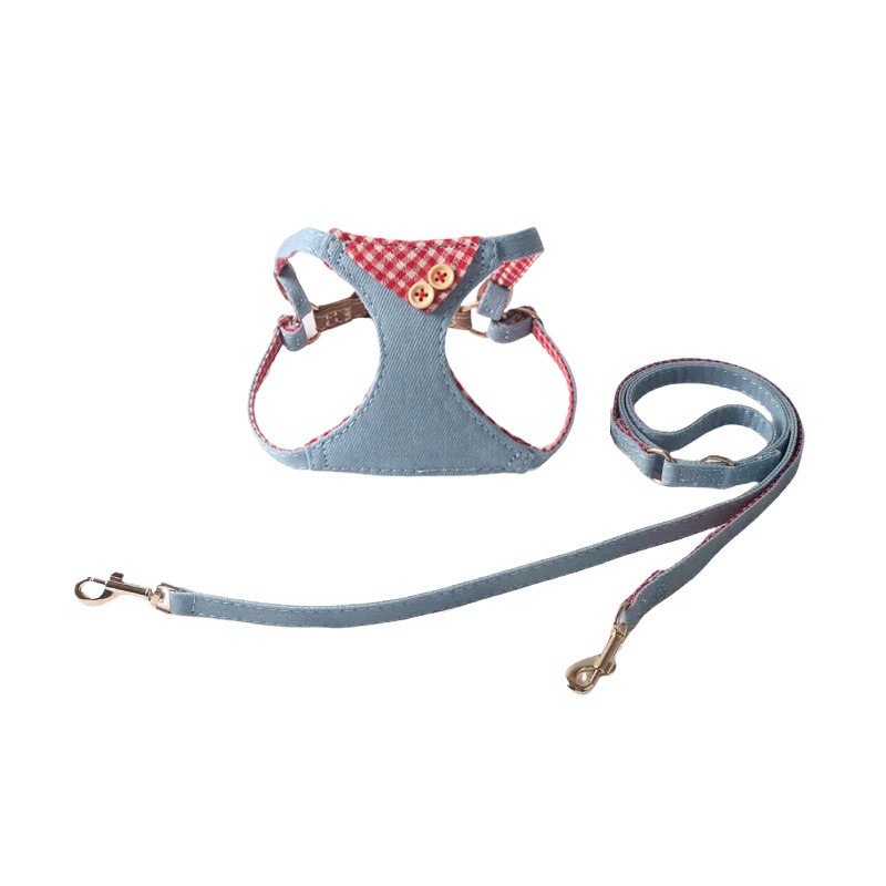 Denim Plaid Pet Harness Set