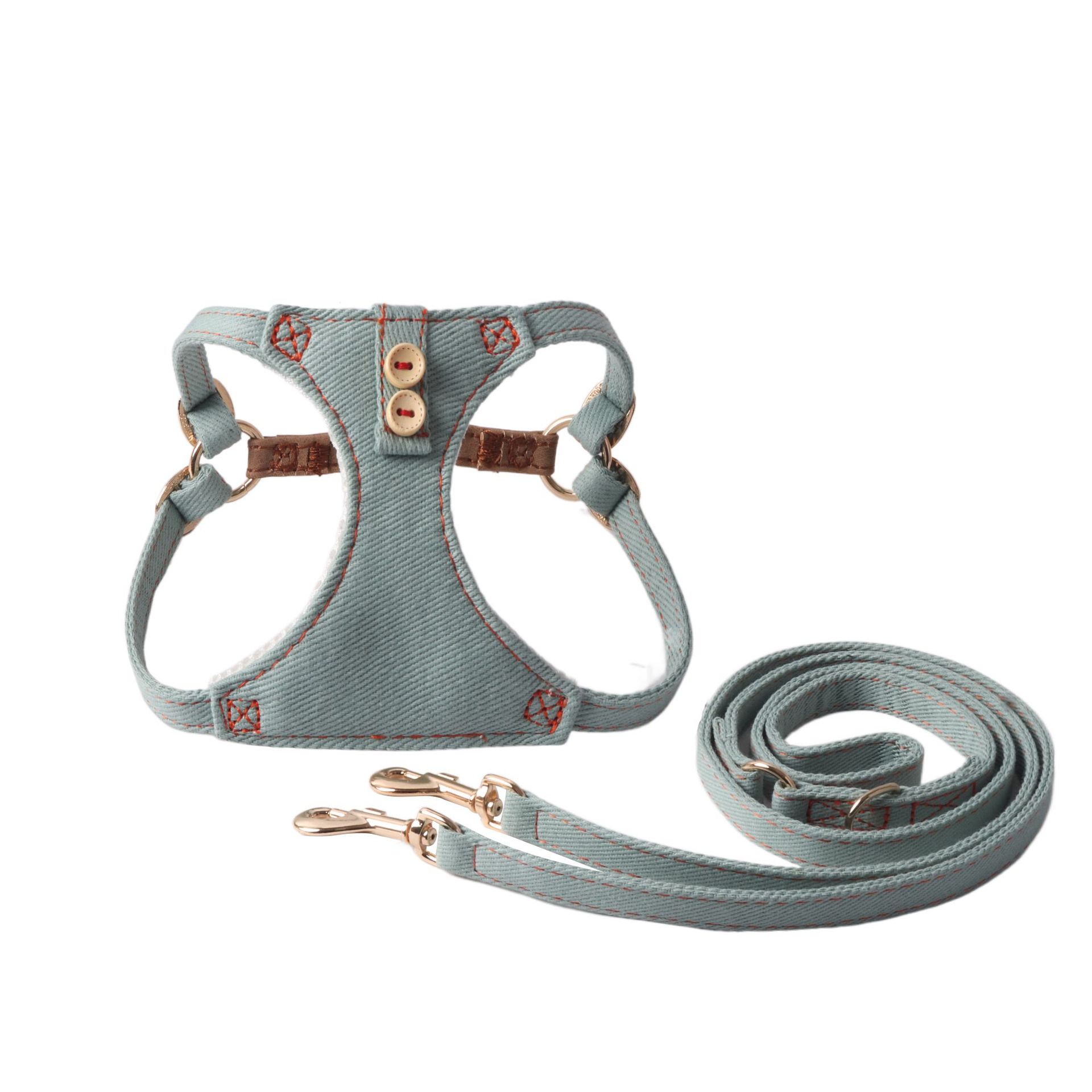 Denim Pet Harness Set