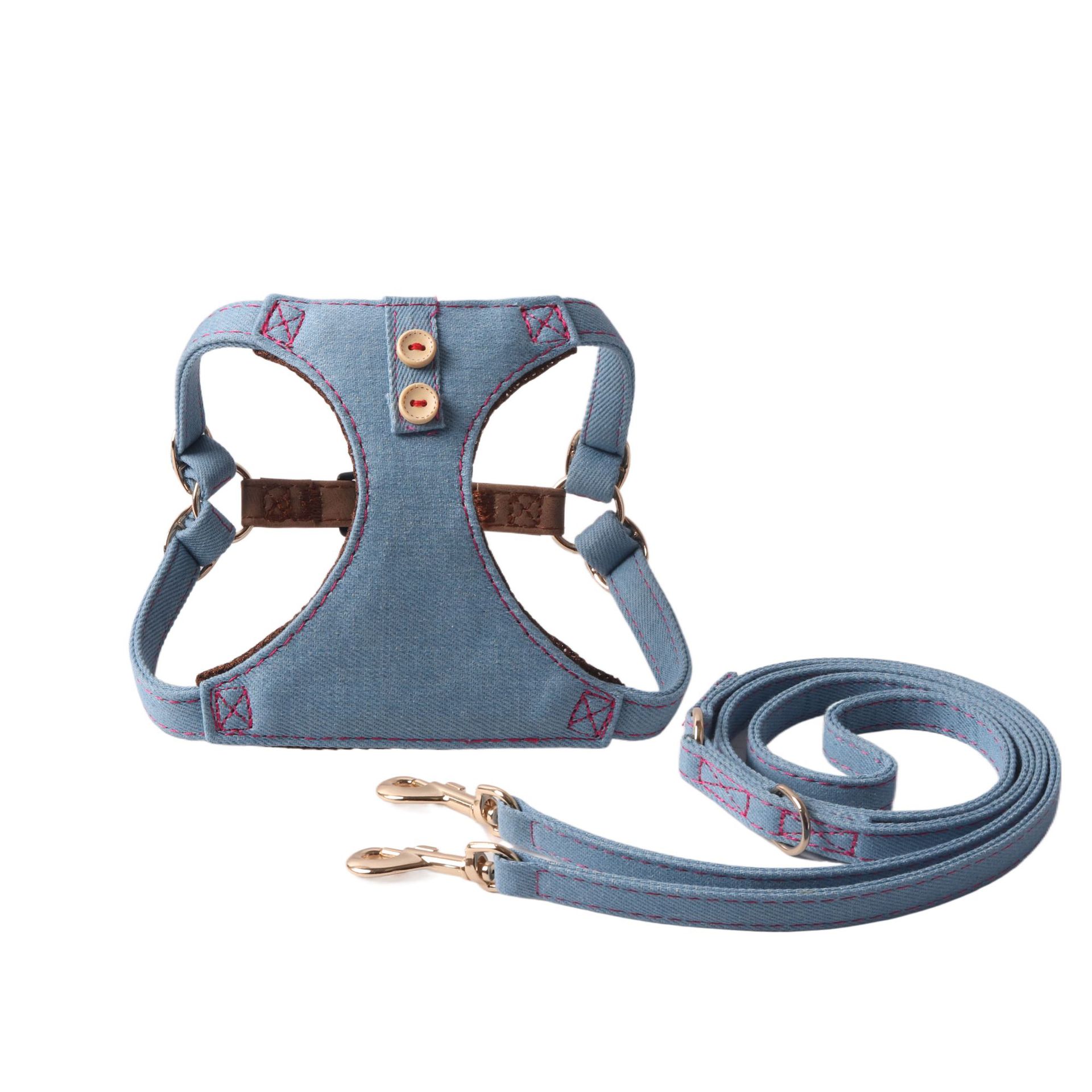Denim Pet Harness Set