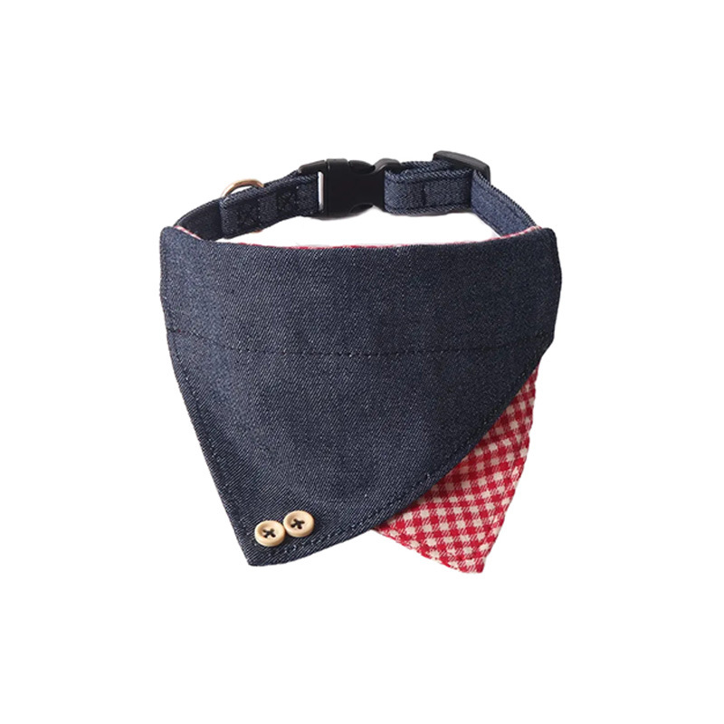 Denim Plaid Pet Bandana Set