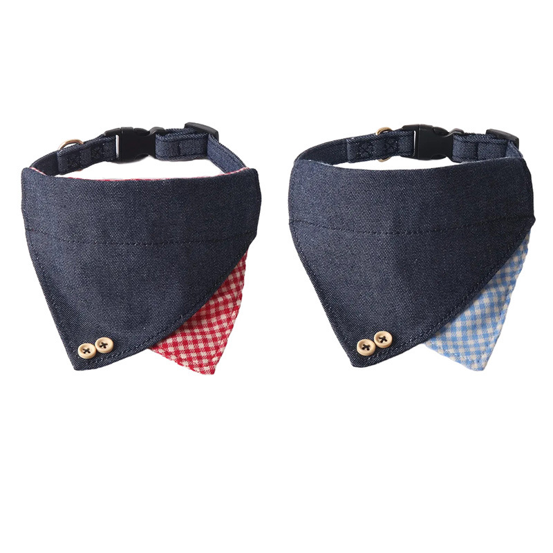Denim Plaid Pet Bandana Set