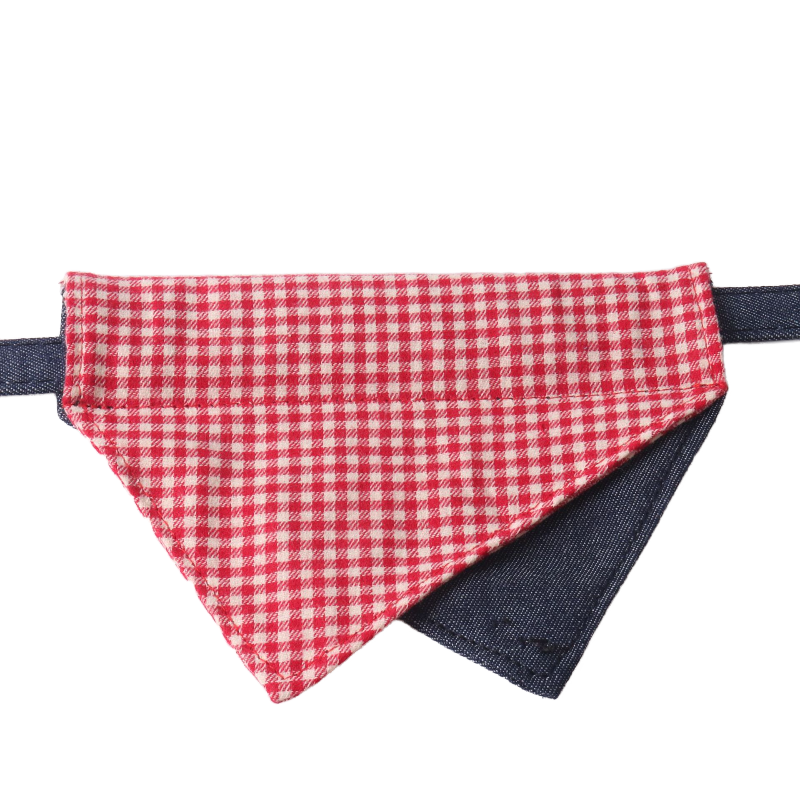 Denim Plaid Pet Bandana Set