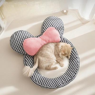 Plaid Pet Bed Thick Cushion 01