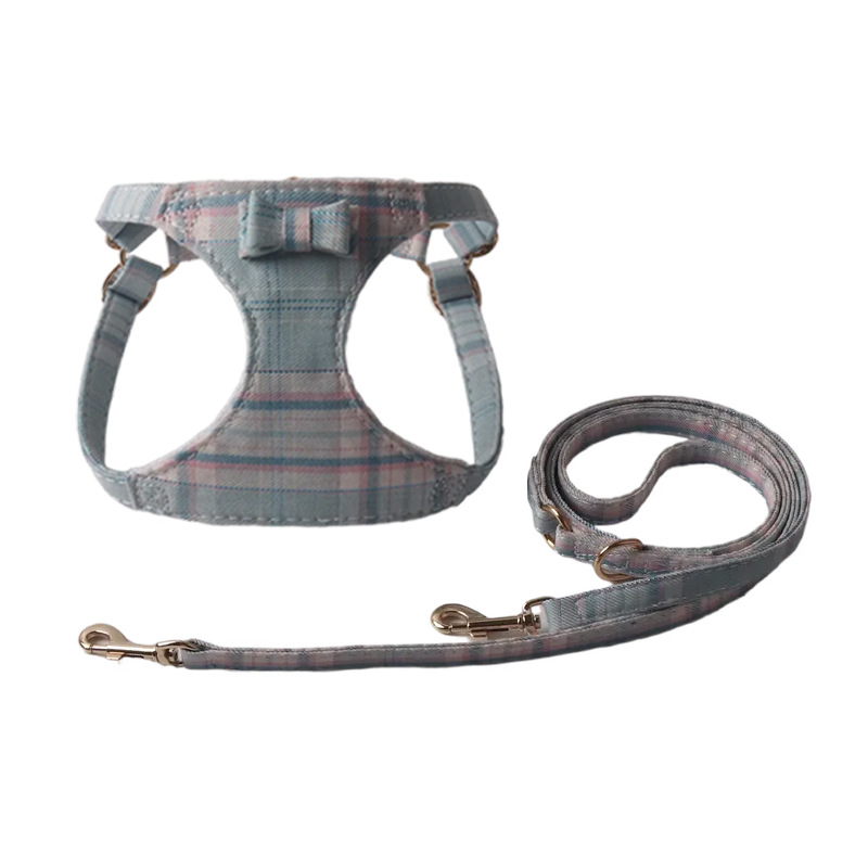 Silver-Threaded Plaid Pet Harness