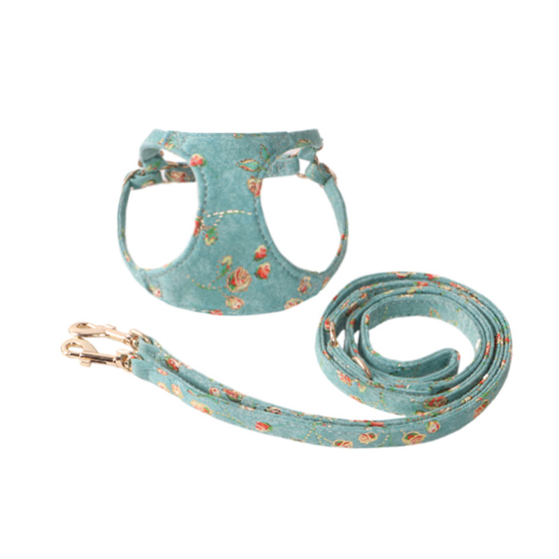 Floral Pet Harness Velvet Trim