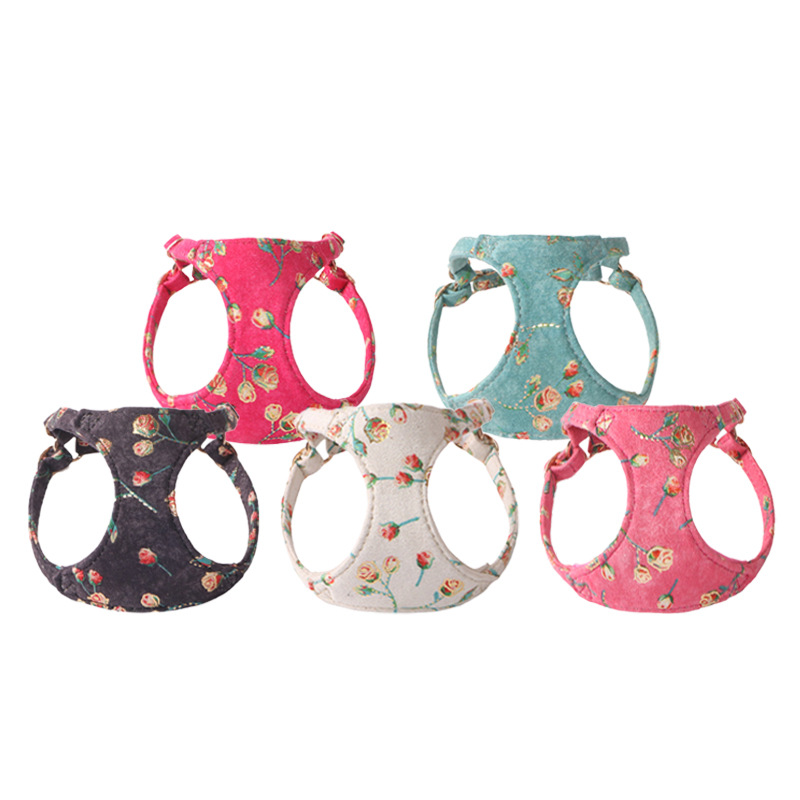 Floral Pet Harness Velvet Trim