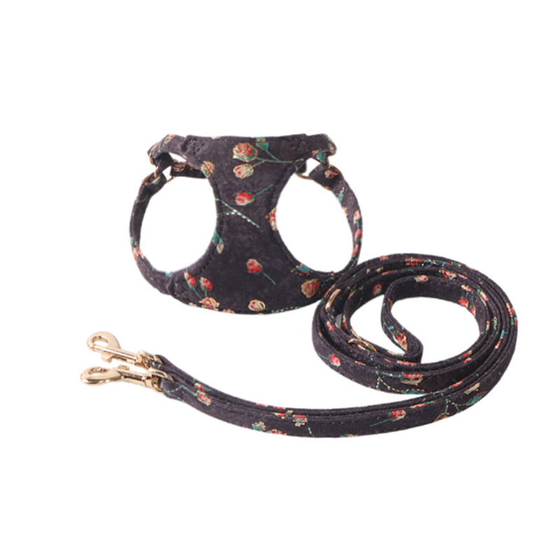 Floral Pet Harness Velvet Trim