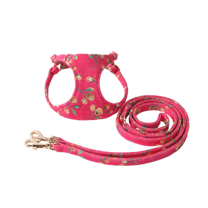 Floral Pet Harness Velvet Trim