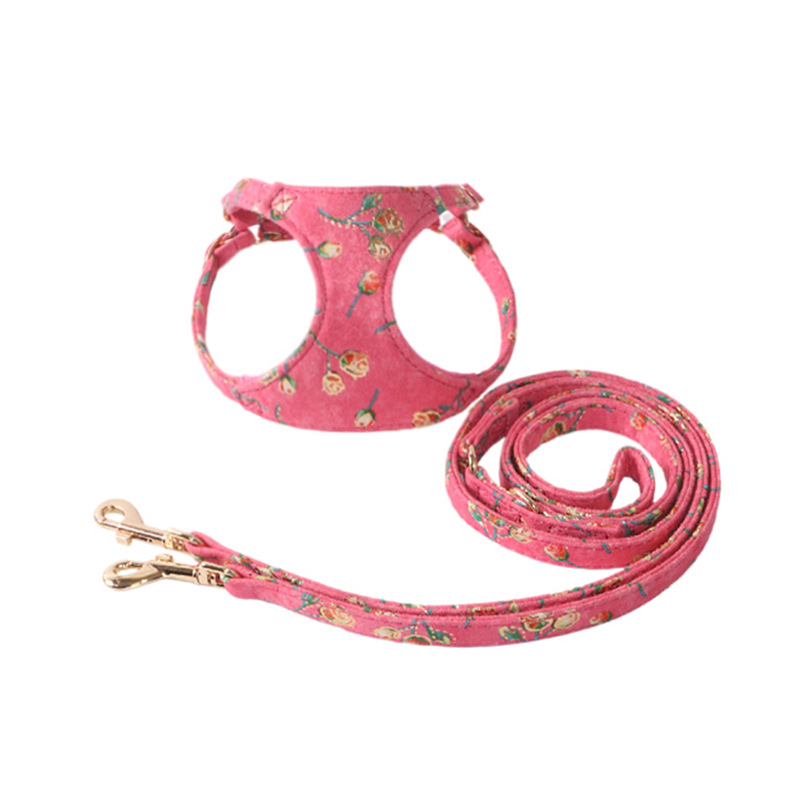 Floral Pet Harness Velvet Trim