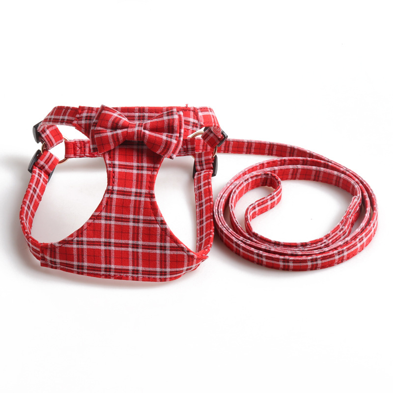 Plaid Pet Harness Bow Vest