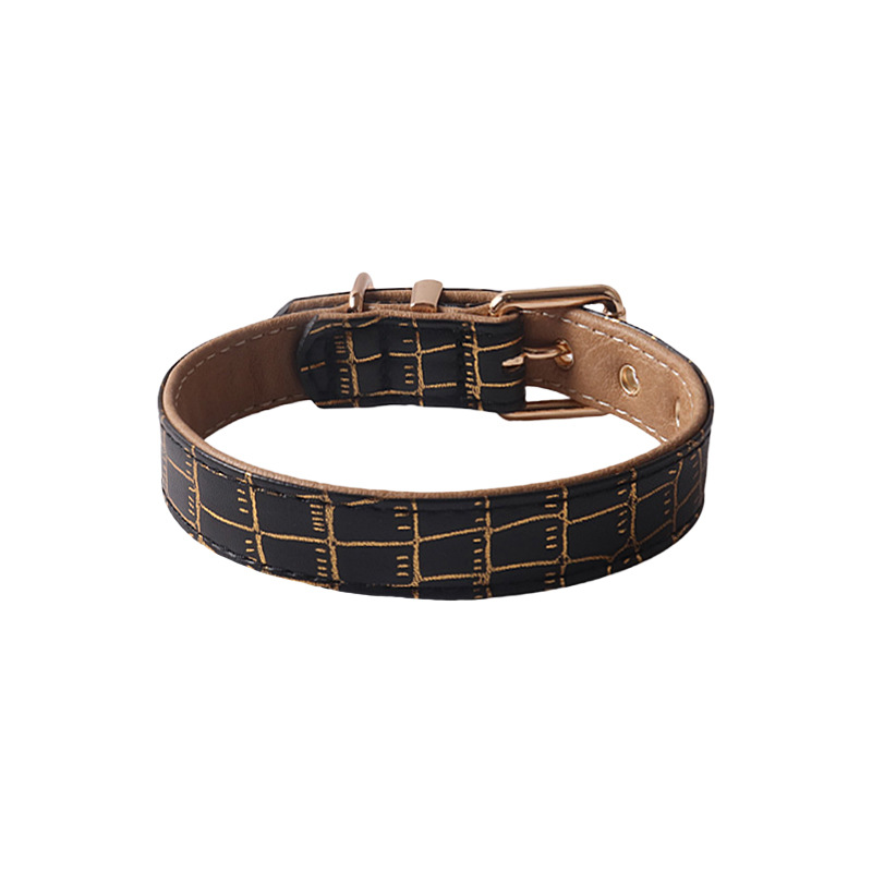 Gold Trim PU Leather Dog Collar