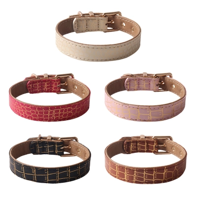 Gold Trim PU Leather Dog Collar 01