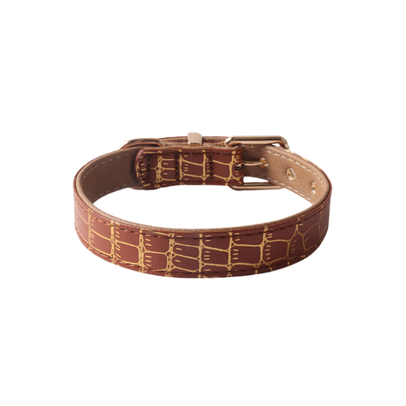 Gold Trim PU Leather Dog Collar