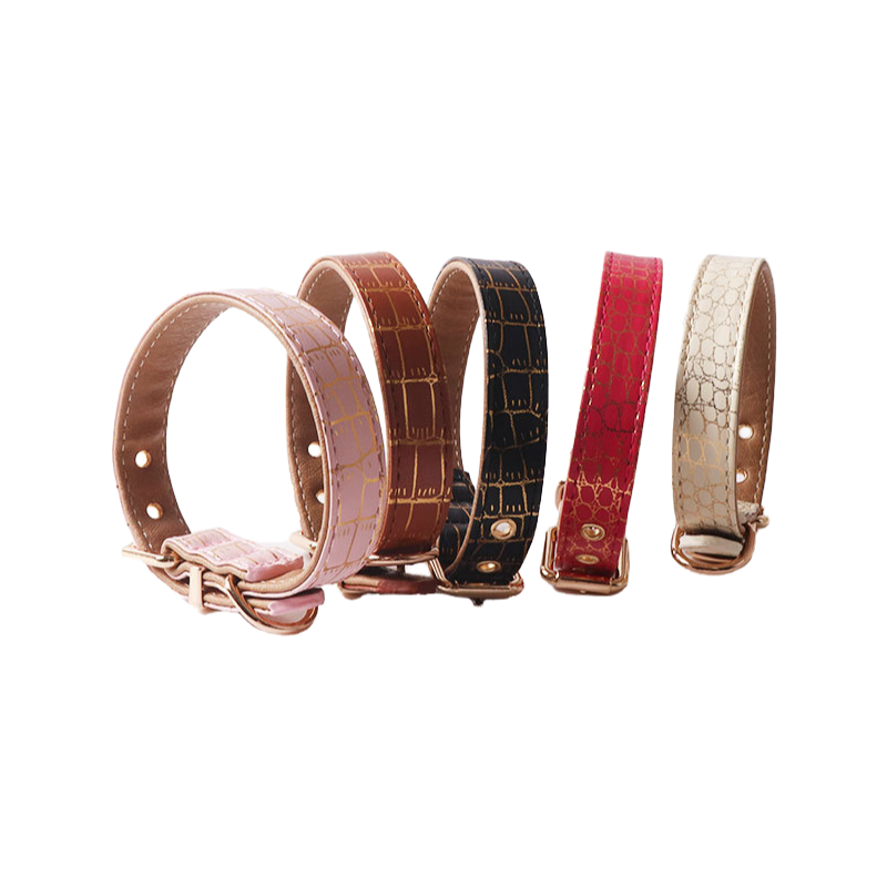 Gold Trim PU Leather Dog Collar